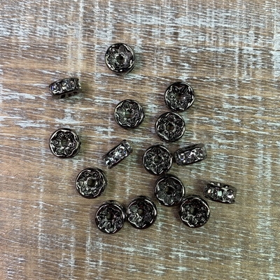 8mm Brass Rhinestone Spacers - Gunmetal