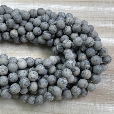 kelliesbeadboutique.com | 8mm Matte Grey Lace Agate Strands