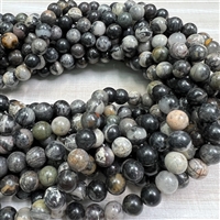 kelliesbeadboutique.com | 8mm  Black Silver Lace Agate Strands