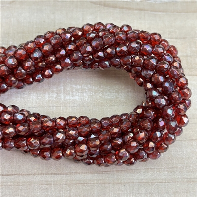 4mm Firepolish Transparent Ruby Luster