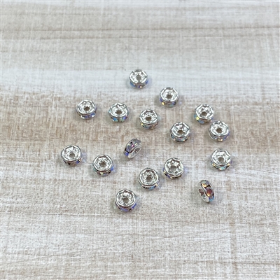 kelliesbeadboutique.com | 4mm Brass Rhinestone Spacers - Clear AB Silver