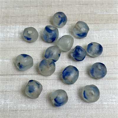 10mm White and Blue Ghana Glass Beads