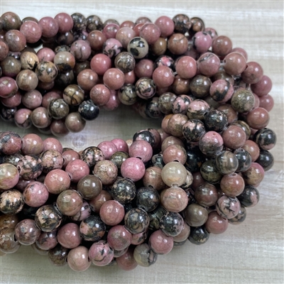 kelliesbeadboutique.com | 8mm Rhodonite with Matrix - Large Hole - Long Strand