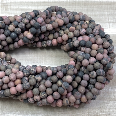 kelliesbeadboutique.com | 6mm Matte Rhodonite with Matrix Strands