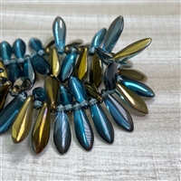 kelliesbeadboutique.com | Czech Daggers 5x16mm Blue Green with Bronze Finish