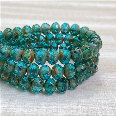 kelliesbeadboutique.com | 5x7mm Rondelle Teal Blue with Picasso