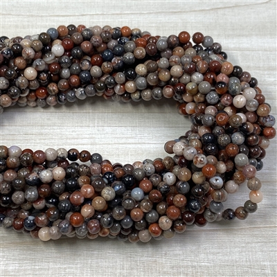 kelliesbeadboutique.com | 4mm Chrysanthemum Fossil Agate Strands