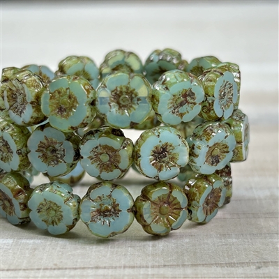 9mm Hibiscus Flower Aqua Opaline Picasso