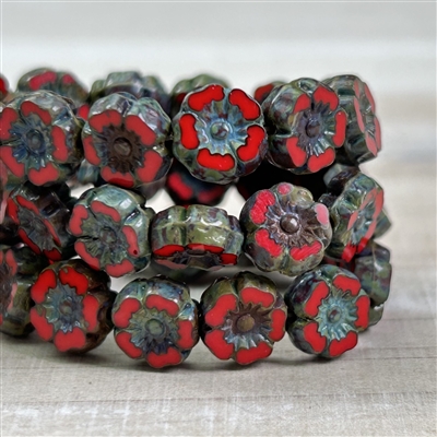 7mm Hibiscus Flower Bright Red Picasso
