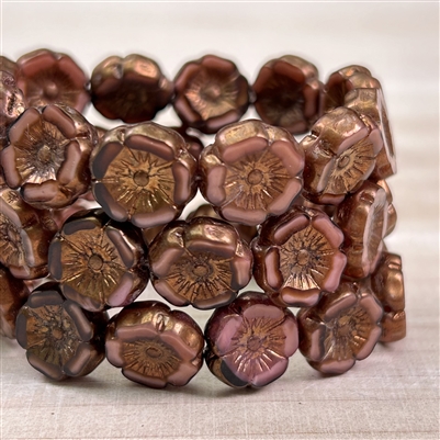 12mm Hibiscus Flower Vintage Pink Silk with Bronze