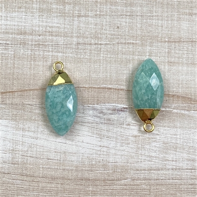 kelliesbeadboutique.com | 20x9mm Amazonite Faceted Pear - Gold Electroplated