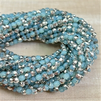 kelliesbeadboutique.com | 3mm Semi Transparent Crystal Aqua Opal with Silver Firepolish Beads