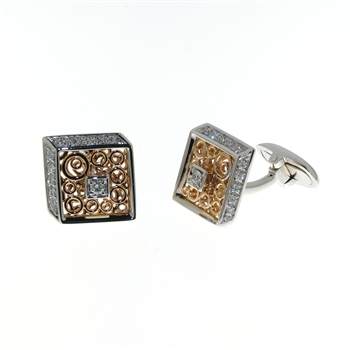 CUF01007 18k Rose & White Gold Diamond Cuff Links