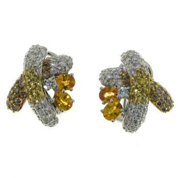 EDC01006 18k White Gold Yellow Sapphire Diamond Earrings