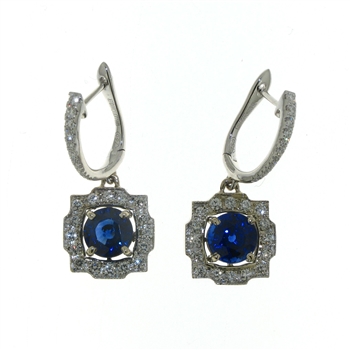 EDC0168 18k White Gold Diamond Sapphire Earrings