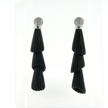 EDC7002 18k White Gold Diamond Onyx Earrings