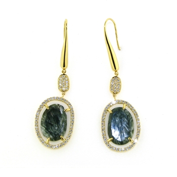 EDP01212 18k Yellow Gold Diamond Agate Earrings