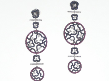 EDP2075 18k White Gold Diamond, Ruby & Sapphire Earrings