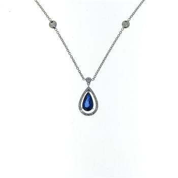 PLD01416 18k White Gold Diamond Sapphire Pendant