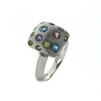 R000020 18k White Gold Multi-Gem Ring