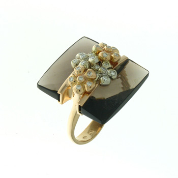 RLD0005 18k Rose Gold Diamond Smokey Topaz Ring