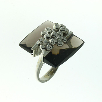 RLD0006 18k White Gold Diamond Smokey Topaz Ring