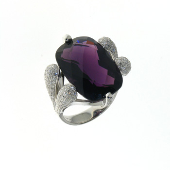 RLD0011 18k White Gold Diamond Amethyst Ring