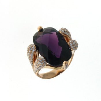 RLD0012 18k Rose Gold Diamond Amethyst Ring