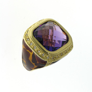 RLD0045 18k Yellow Gold Diamond Amethyst Ring