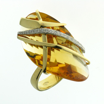 RLD01016 18k Yellow Gold Diamond Citrine Ring