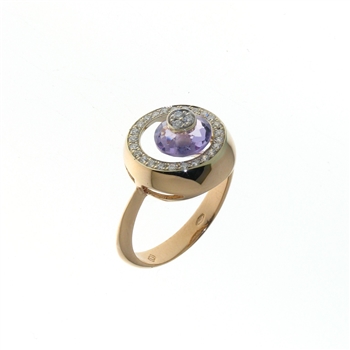 RLD0153 18k Rose Gold Diamond Amethyst Ring