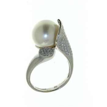RLD01552 18k White Gold Diamond Pearl Ring