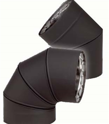 VDB0645F - 6" Ventis Double-Wall Black Stove Pipe, 45 Degree Fixed Elbow,  430 Inner/Satin Coat Steel Outer       