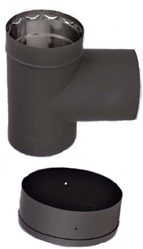 VDB06T - 6" Ventis Double-Wall Black Stove Pipe 430 Inner, Tee With Cap               