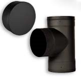 VSB06T - 6" Ventis Single-Wall Black Stove Pipe 22 Gauge Cold Rolled Steel, Tee With Fixed Snout     