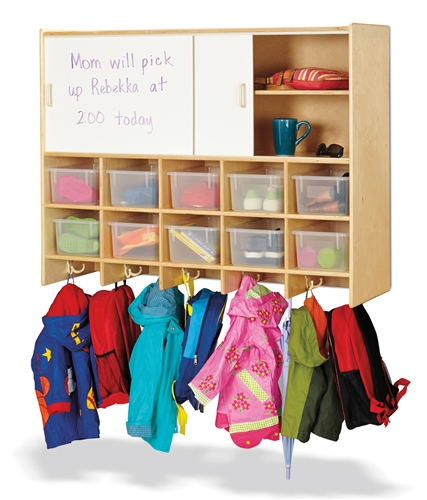 10 Section Wall Mount Coat Locker with Storage & Clear Bins