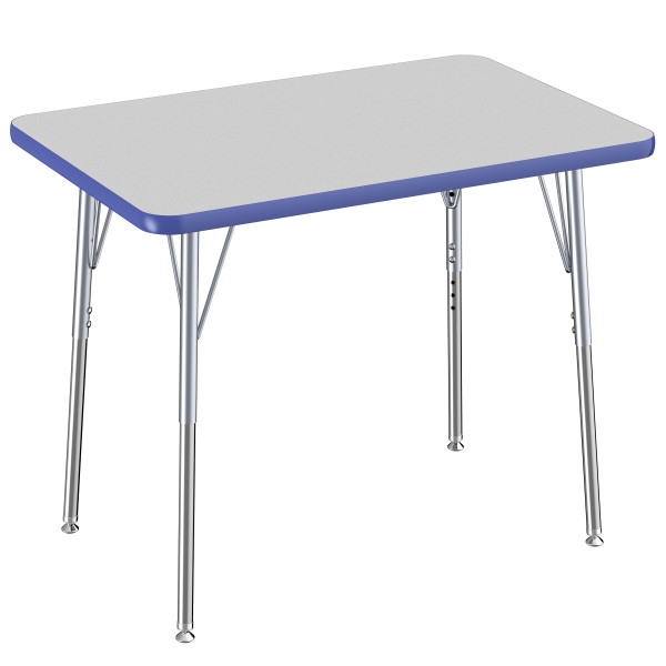 24" x 36" Rectangle T-Mold Activity Table with Adjustable Standard Swivel Glide Legs - Gray/Blue/Silver