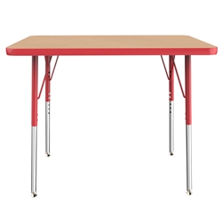 24" x 36" Rectangle T-Mold Activity Table with Adjustable Standard Swivel Glide Legs - Maple/Red