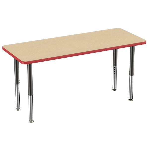 24" x 60" Rectangle T-Mold Activity Table with Adjustable Super Legs - Maple/Red/Black