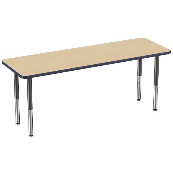 24" x 72" Rectangle T-Mold Activity Table with Adjustable Super Legs - Maple/Navy/Black