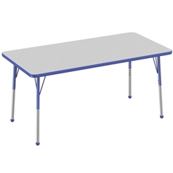 30" x 60" Rectangle T-Mold Activity Table with Adjustable Standard Ball Glide Legs - Gray/Blue