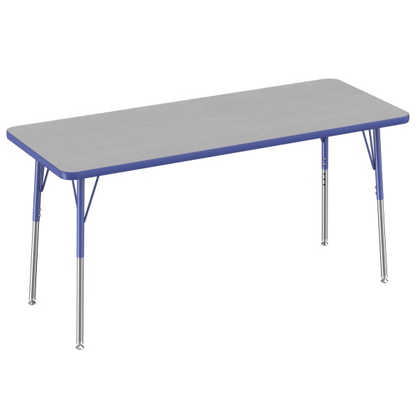 24" x 60" Rectangle Thermofused Activity Table with Adjustable Standard Swivel Glide Legs - Gray/Blue