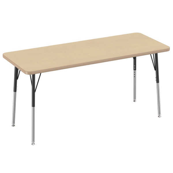 24" x 60" Rectangle Thermofused Activity Table with Adjustable Standard Swivel Glide Legs - Maple/Maple/Black