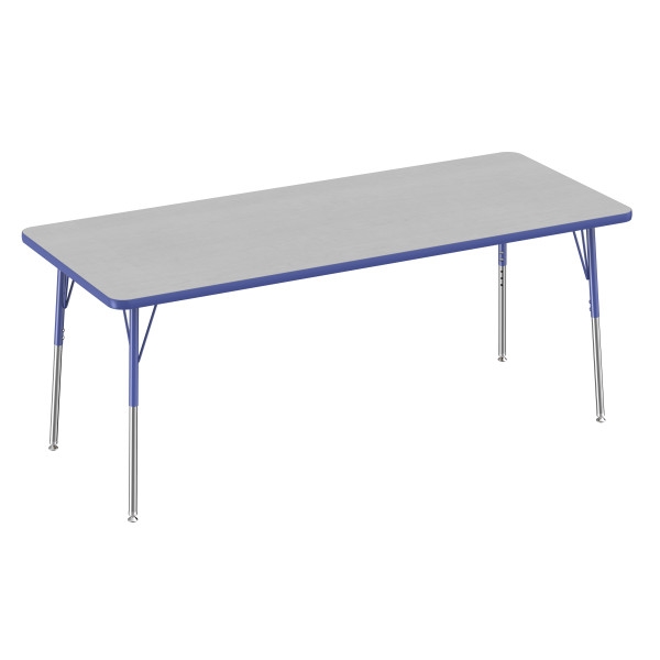 30" x 72" Rectangle Thermofused Activity Table with Adjustable Standard Swivel Glide Legs - Gray/Blue