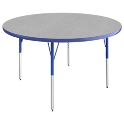 48" Round Thermofused Activity Table with Adjustable Standard Swivel Glide Legs - Gray/Blue