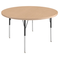 48" Round Thermofused Activity Table with Adjustable Standard Swivel Glide Legs - Maple/Maple/Black