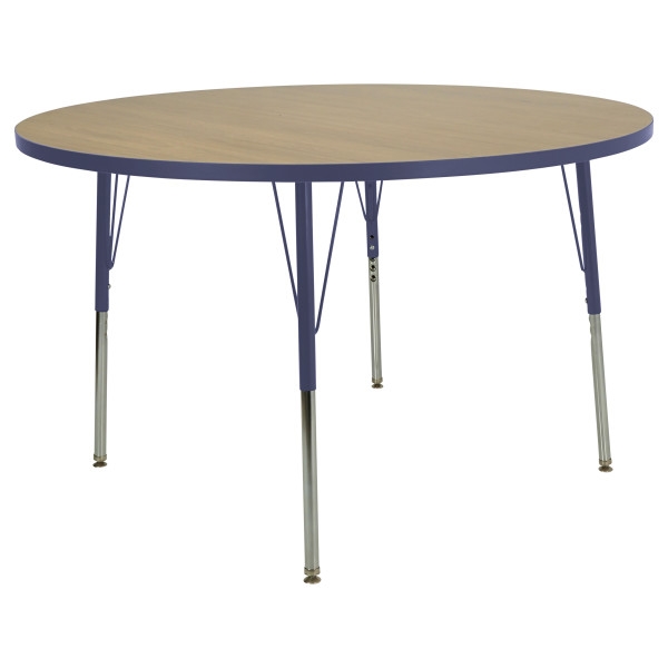 48" Round Thermofused Activity Table with Adjustable Standard Swivel Glide Legs - Pasadena Oak/Navy