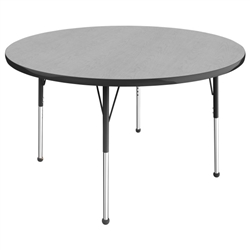 48" Round Thermofused Activity Table with Adjustable Standard Ball Glide Legs - Gray/Black