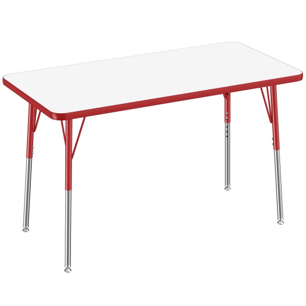 24" x 48" Rectangle Dry-Erase Activity Table with Adjustable Standard Swivel Glide Legs - Red