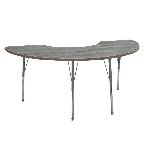 36" x 72" Half Moon La Madera Activity Table with Standard Legs - Light Gray Wood/Silver